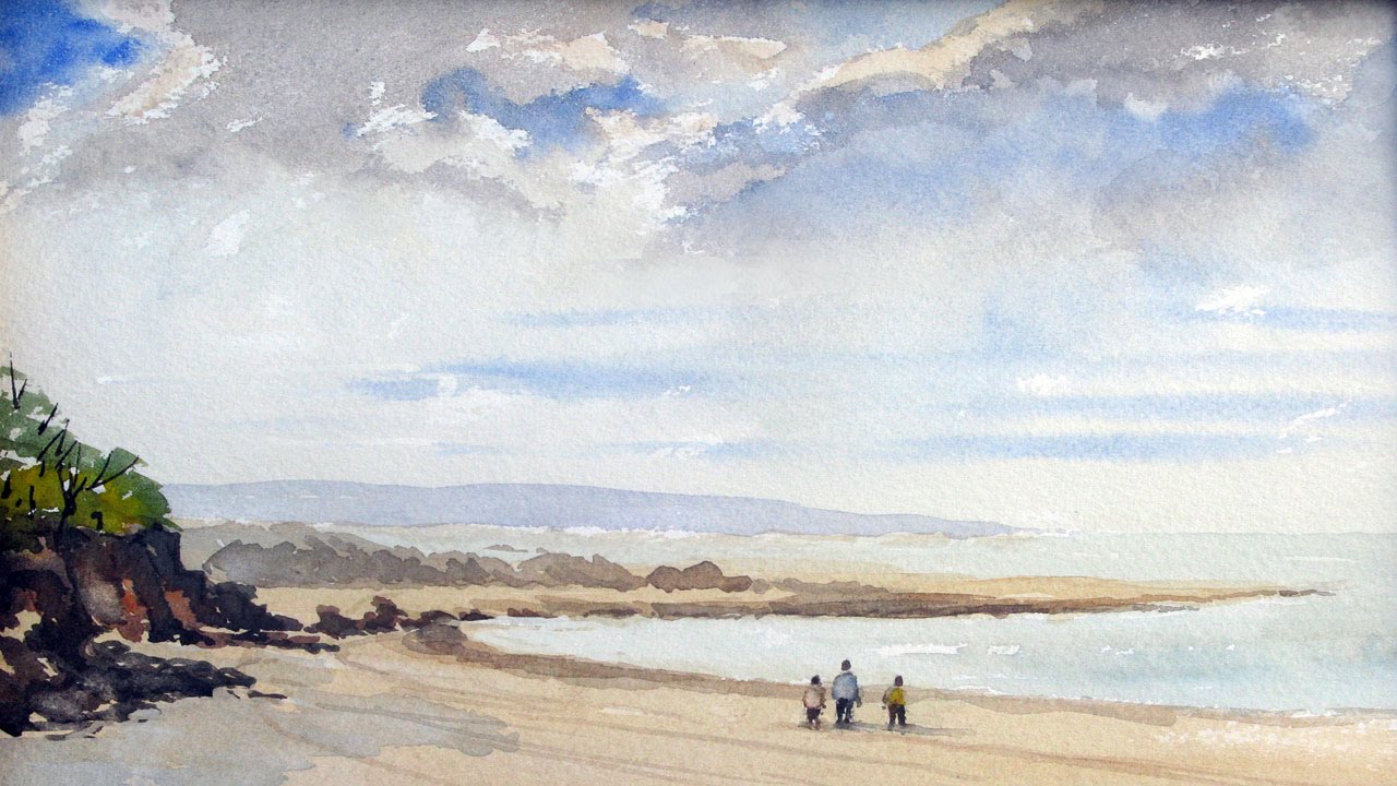 1280x720 Watercoloring Sky Sand And Sea