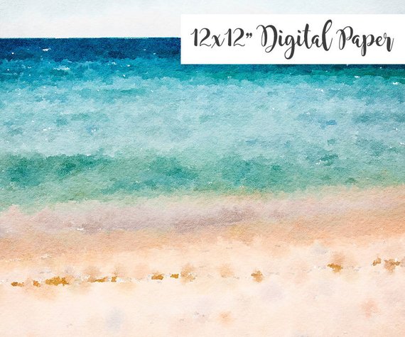 570x475 Digital Paper Watercolor Beach Sand Sky Clouds 12x12 Etsy