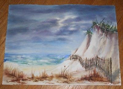 400x290 Original Watercolor Painting Seascape Beach Sand Dunes Signed