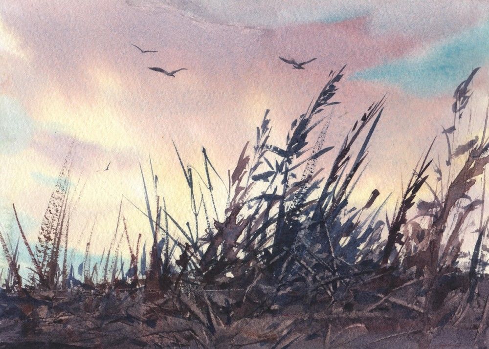 1000x714 Seascape Sand Dunes Orig Watercolor Painting By Linda Henry Beach