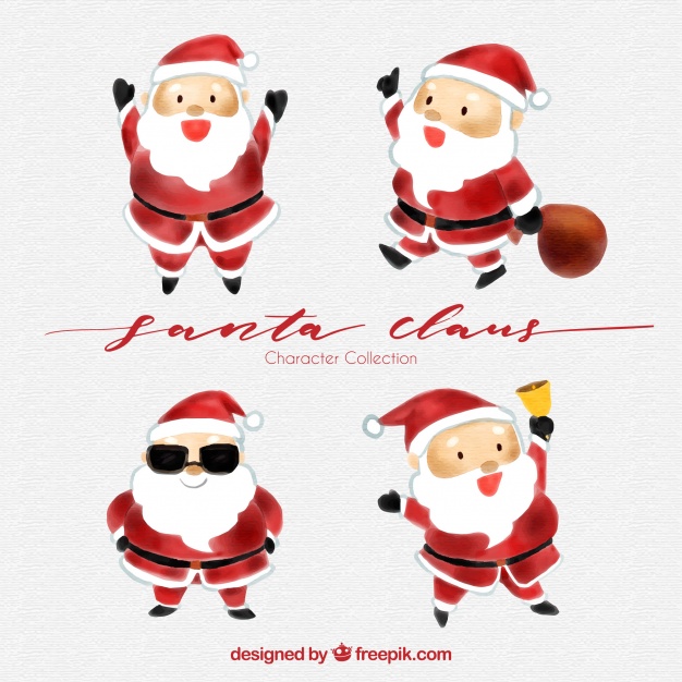 626x626 Pack Of Four Watercolor Santa Claus Characters Vector Free Download