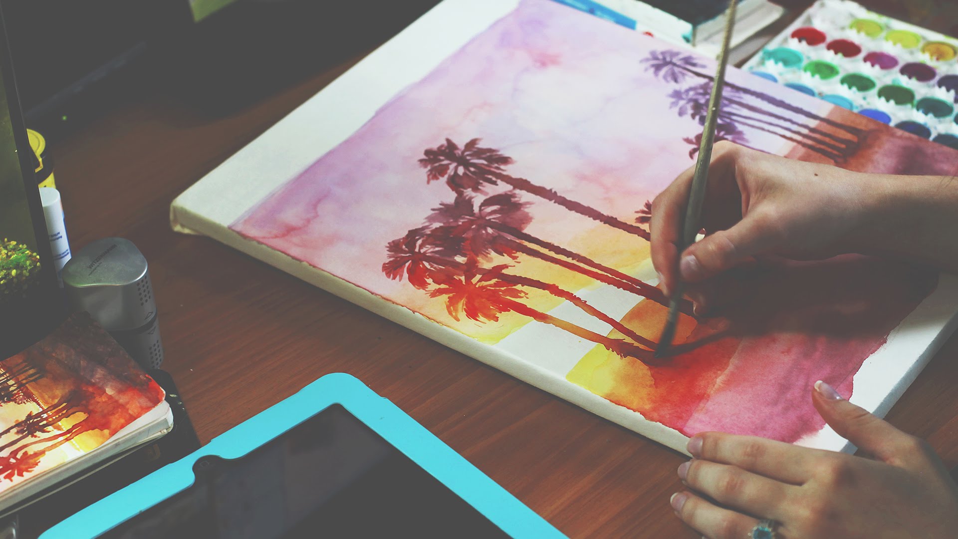 1920x1080 Speed Up Painting Of Santa Monica Landscape In Watercolor