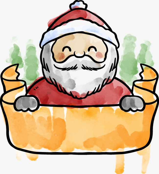 650x714 Watercolor Painted Santa Claus Ribbon, Watercolor, Hand Painted