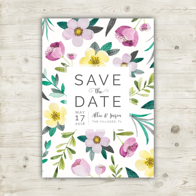 626x626 Floral Watercolor Save The Date Card Vector Free Download
