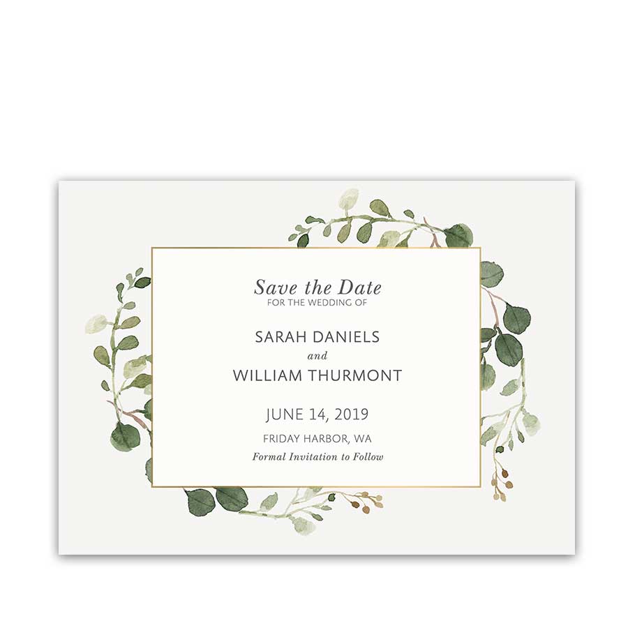 900x900 Greenery Save The Date Cards Watercolor Eucalyptus Gold