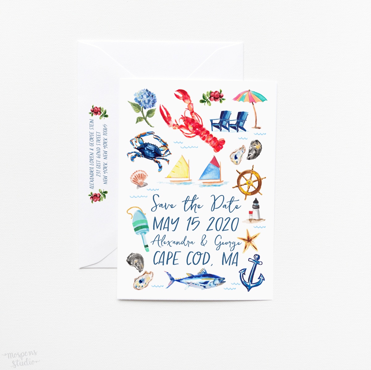 1200x1196 Illustrated Cape Cod Save The Dates Custom Watercolor