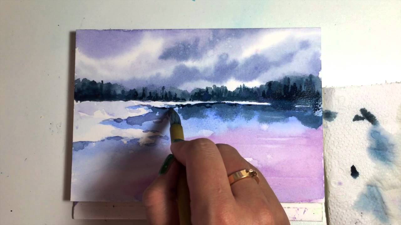 1280x720 Simple Watercolor Winter Scene Demonstration