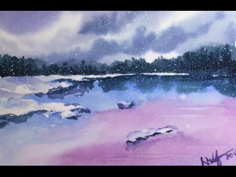 480x360 Simple Watercolor Winter Scene Demonstration