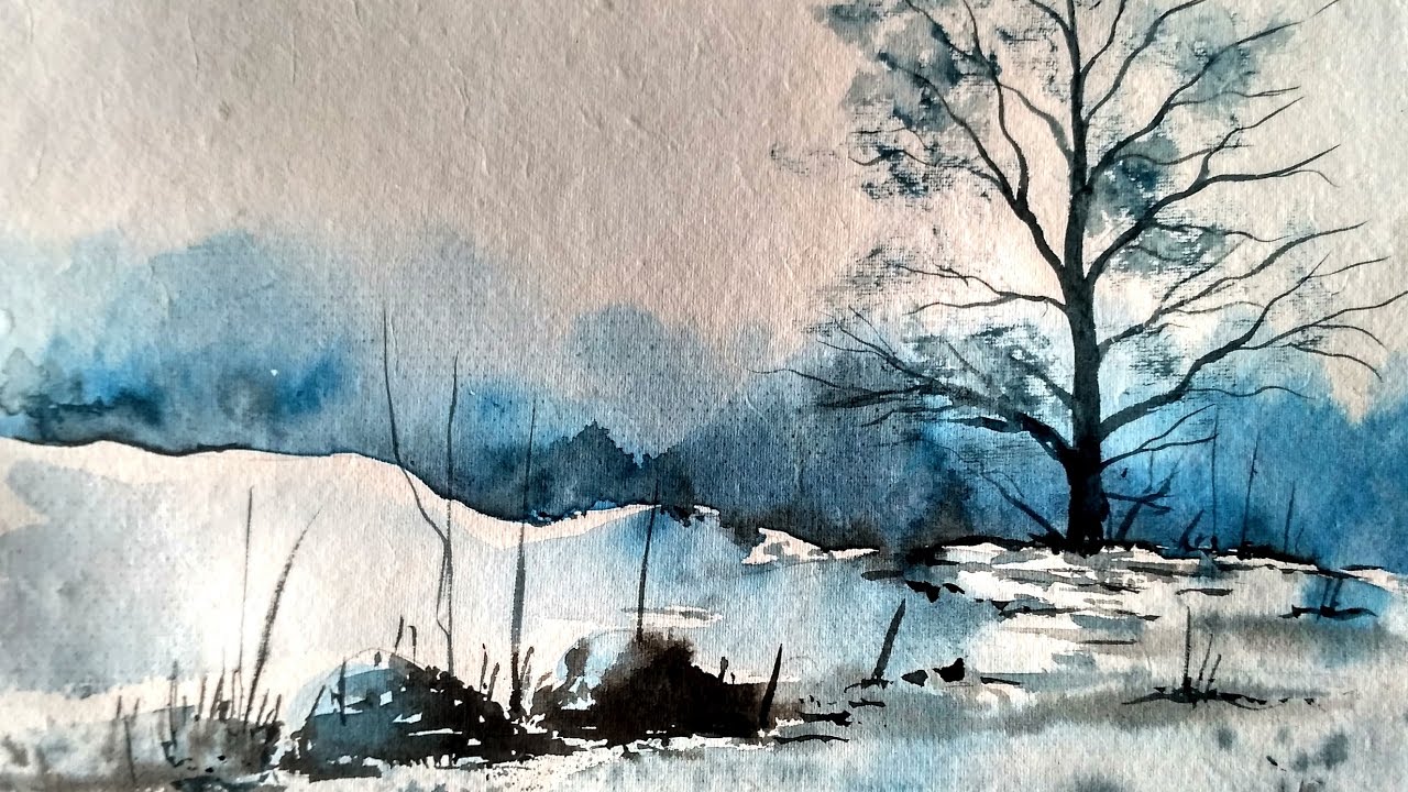 1280x720 Watercolor Winter Snow Scene Paint With David