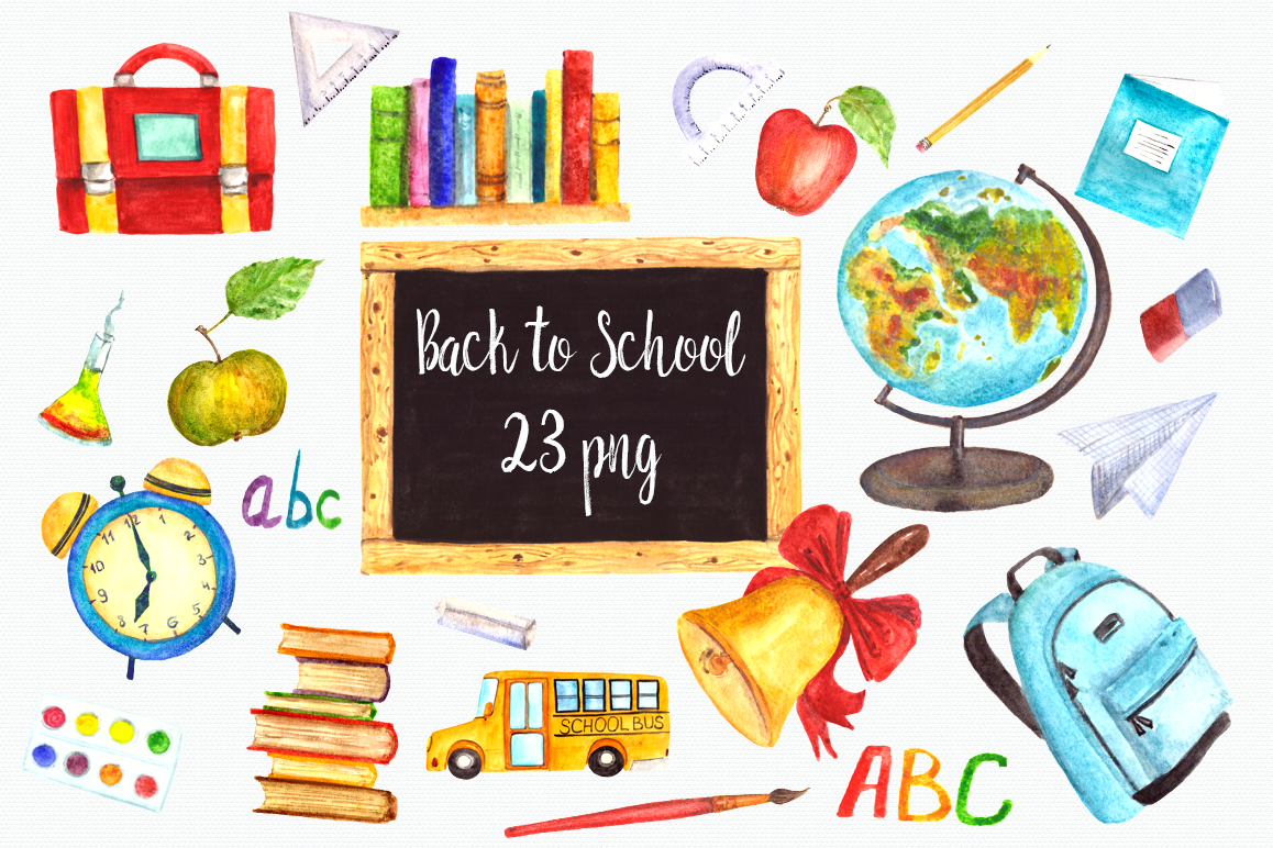 1158x772 Watercolor Back To School Clip Art Set