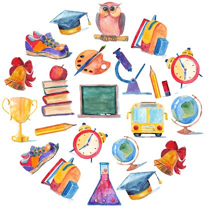 416x416 Watercolor Icons School And Education Stock Vectors