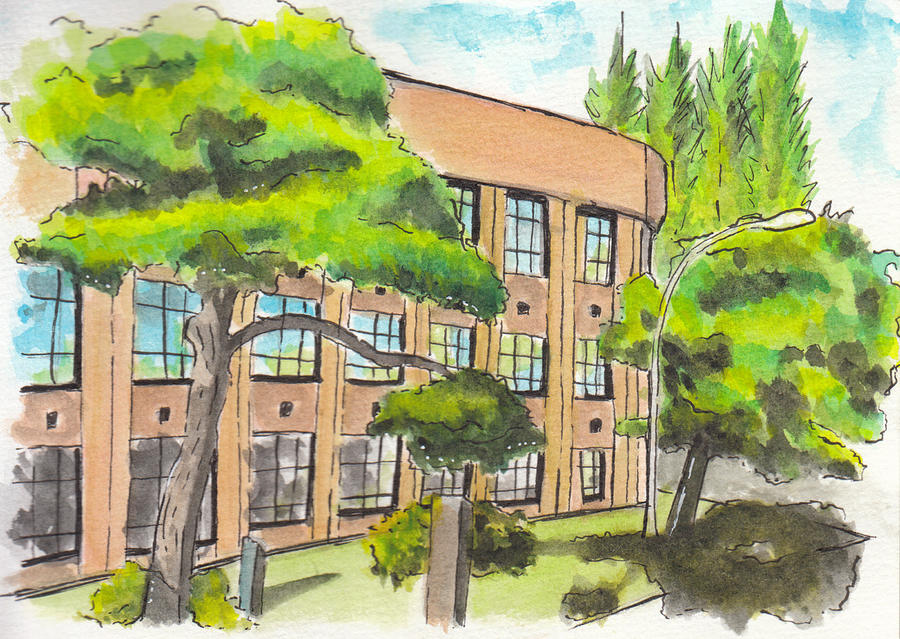 900x639 Watercolor School Building Painting Painting By Annisa Oktriani