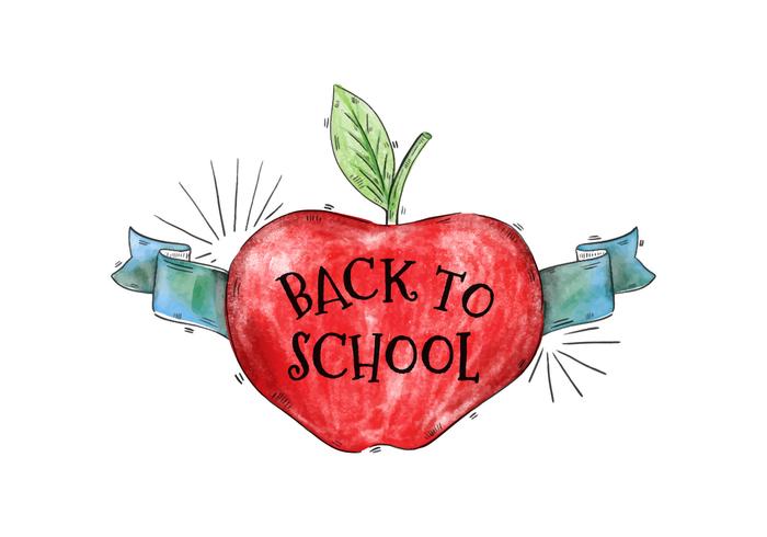 700x490 Back To School Watercolor Apple With Ribbon Vector