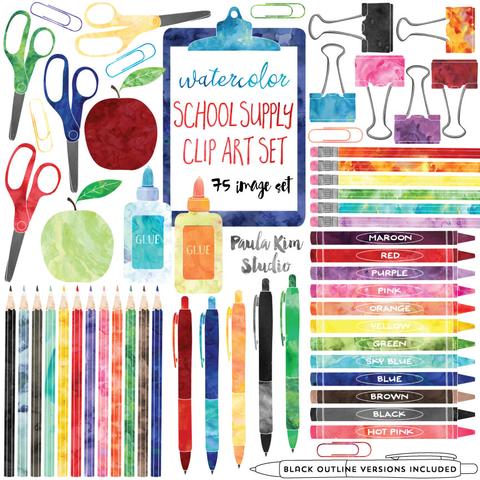 480x480 Watercolor School Supplies Paula Kim Studio