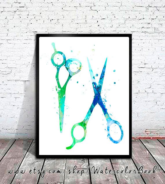 570x634 Haircutting Shears Watercolor Print Hair Salon Art Scissors Etsy