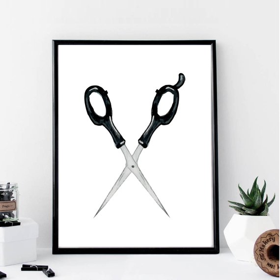 570x570 Watercolor Scissors Hair Print Minimalist Art