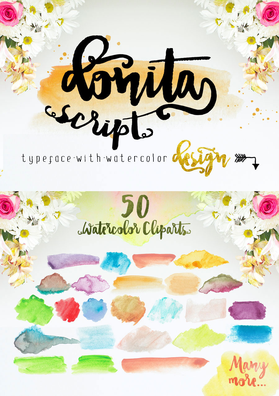 900x1276 Donita Script With Watercolor Cliparts On Behance