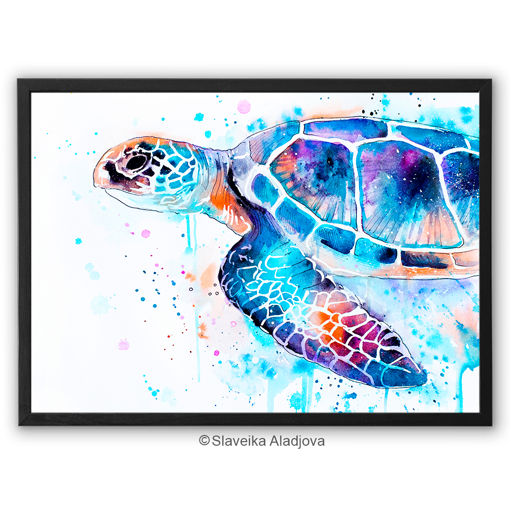 1000x1000 Sea Turtle Watercolor Framed Canvas By Slaveika Aladjova