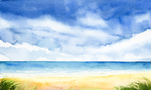 500x300 Sea With Sky Watercolor Painting Vector Background Material 01