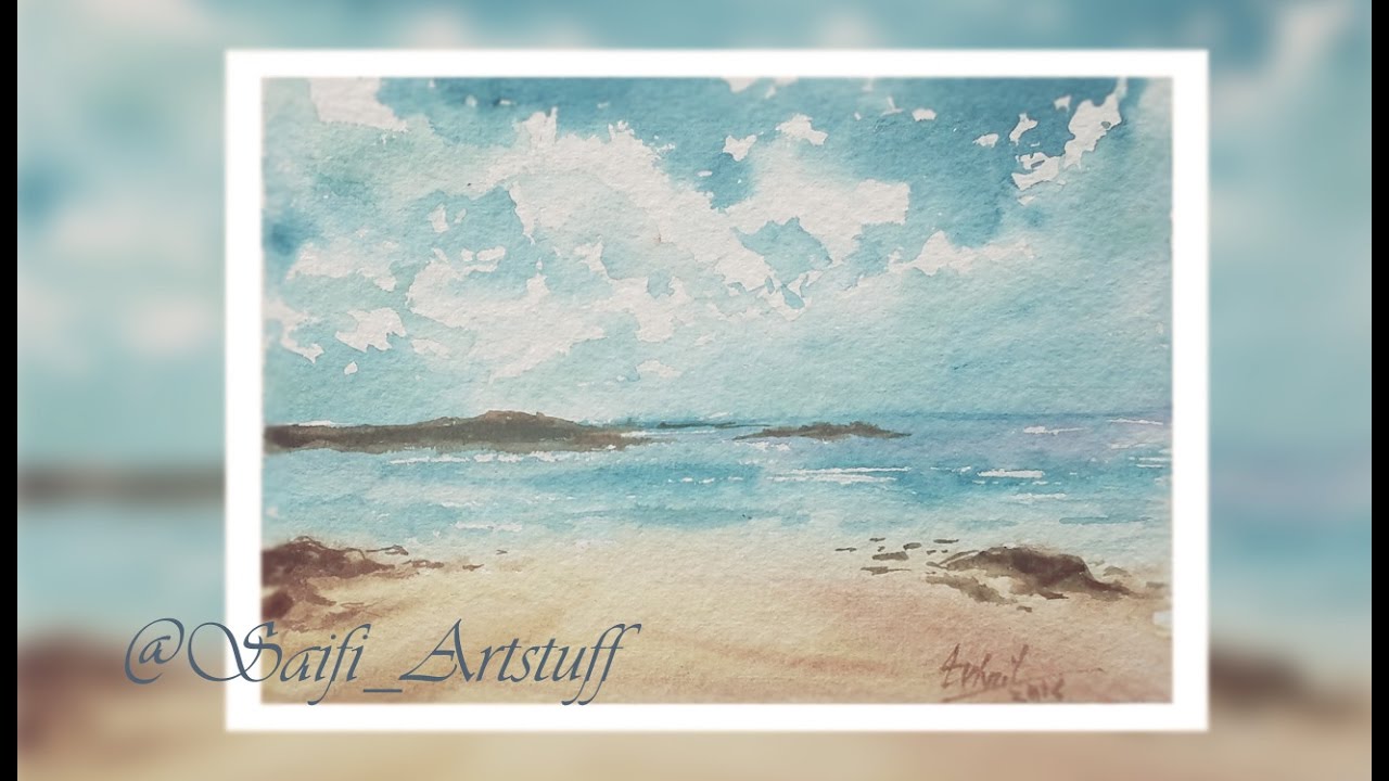 1280x720 Watercolor Landscape Sea Clouds By Saifi Artstuff