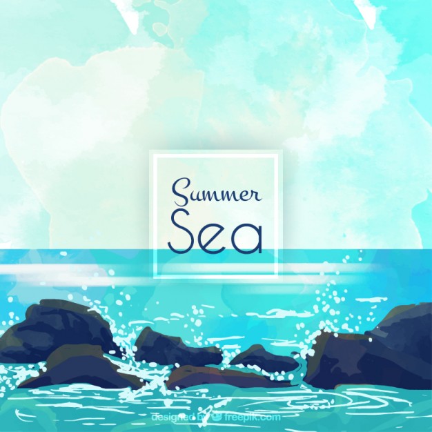 626x626 Watercolor Sea With Rocks Background Vector Free Download