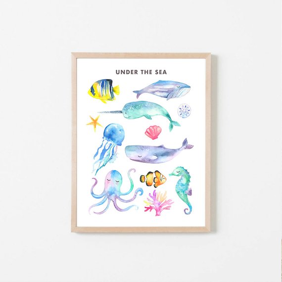 570x570 Printable Ocean Animals Sea Animals Watercolor Sea Animals Etsy