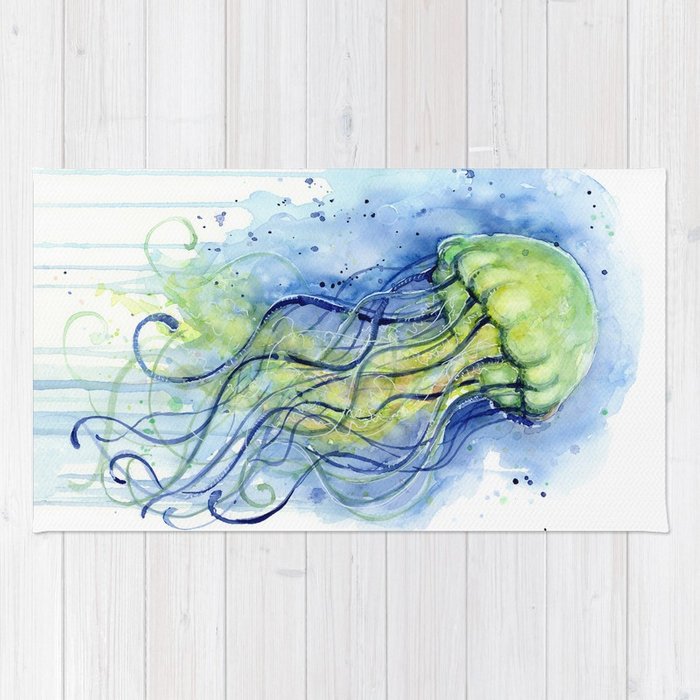 700x700 Jellyfish Watercolor Beautiful Sea Creatures Rug By Olechka Society6