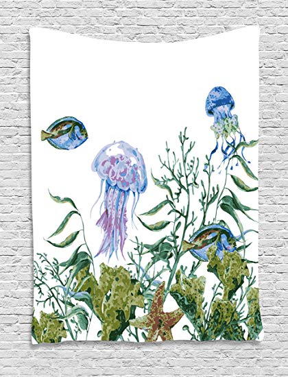 420x550 Ambesonne Ocean Tapestry, Watercolor Style Effect Sea