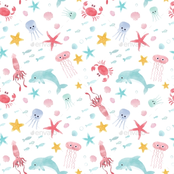 590x590 Watercolor Sea Life Pattern By Zenina Graphicriver