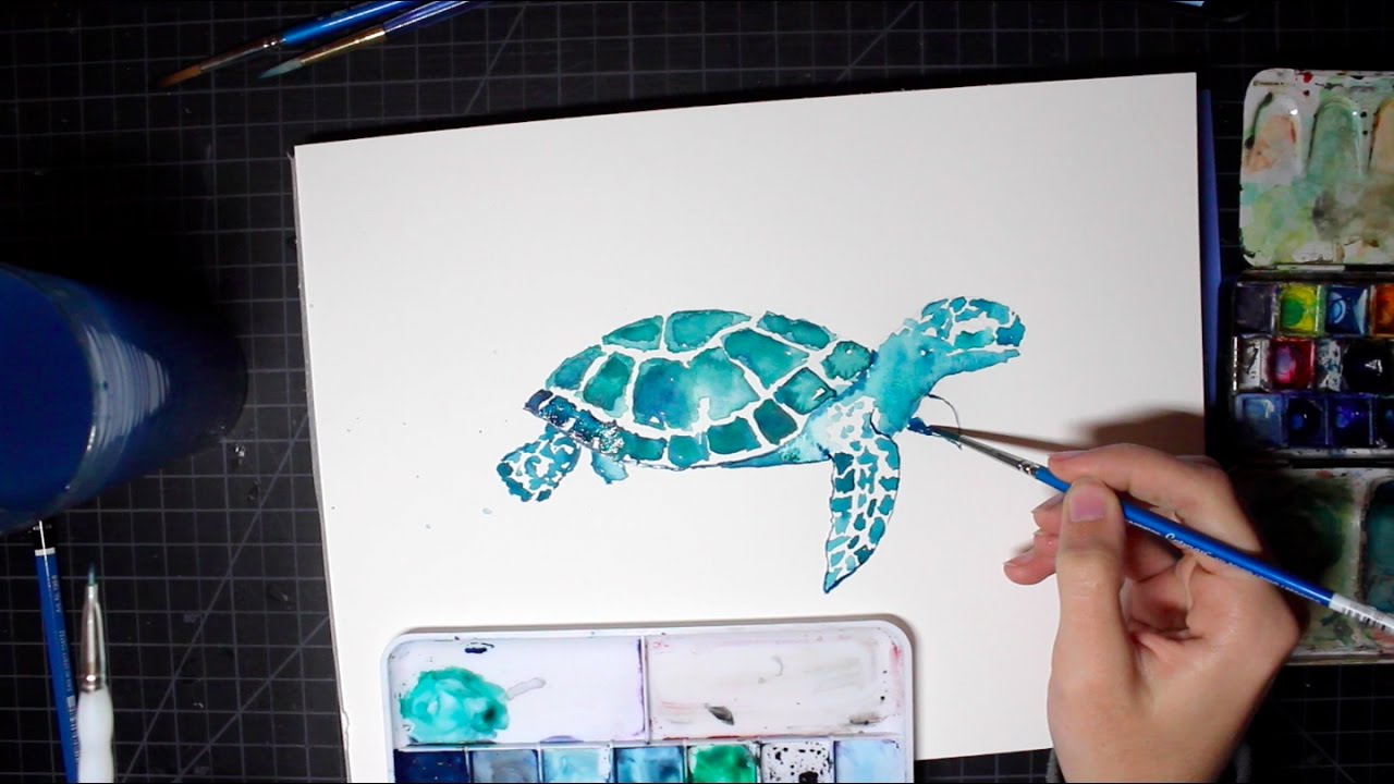 1280x720 Watercolor Painting Time Lapse Sea Turtle