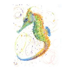 300x300 Watercolor Seahorse, Seahorse Print, Colorful Seahorse Jen