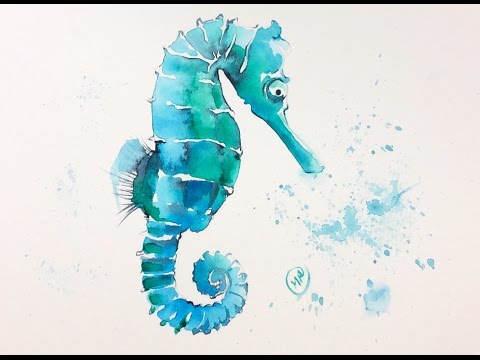 480x360 Watercolor Seahorse Painting Demonstration