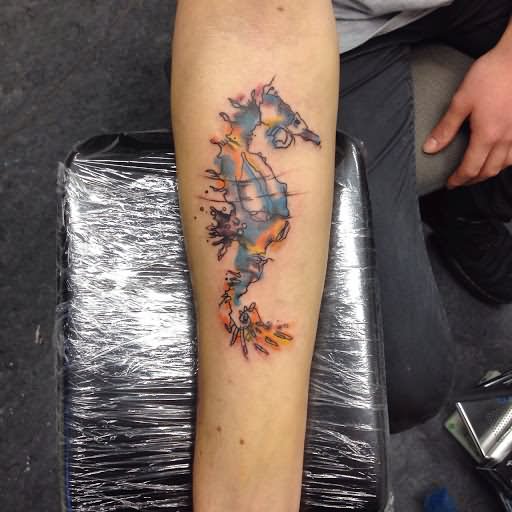 512x512 Watercolor Seahorse Tattoo On Forearm