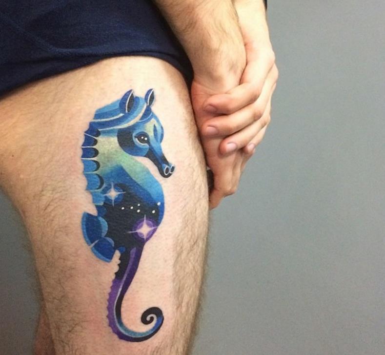 789x727 Watercolor Seahorse Tattoo On Side Thigh By Sasha Unisex
