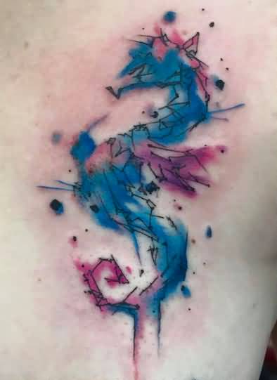 394x541 Watercolor Seahorse Tattoo On Back
