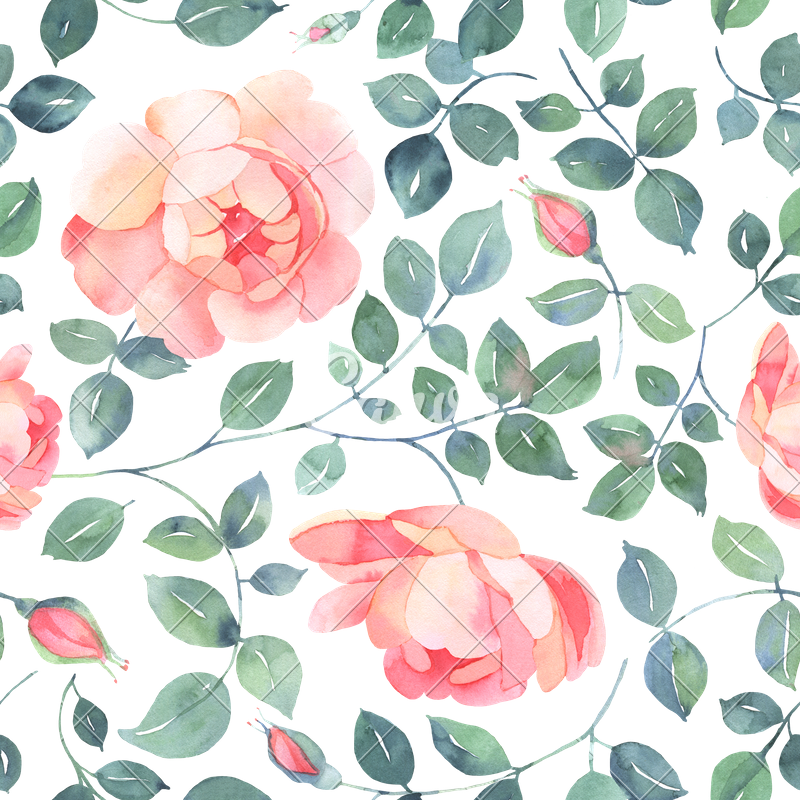 800x800 Romantic Roses Watercolor Seamless Pattern
