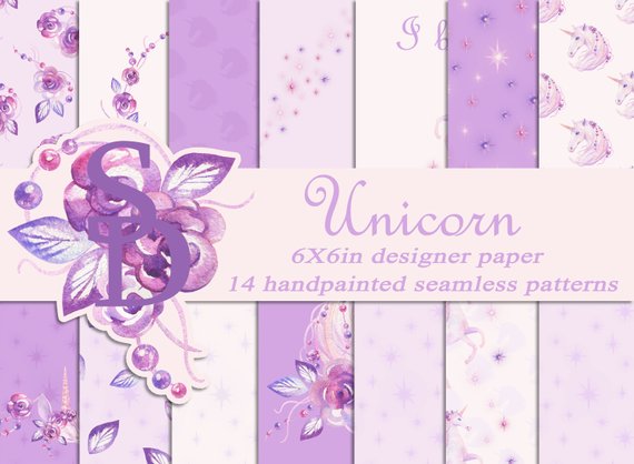 570x418 Unicorn Paper Handpainted Watercolor Seamless Pattern Etsy