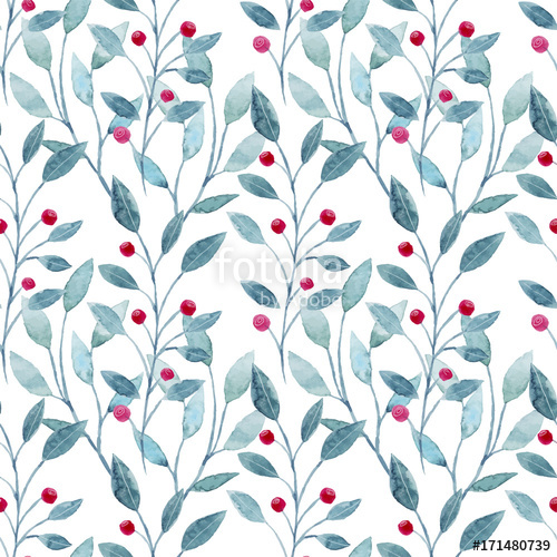 500x500 Watercolor Seamless Pattern With Christmas Leaves And Flowers