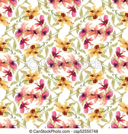 450x470 Watercolor Seamless Pattern With Colorful Flowers And Leaves On