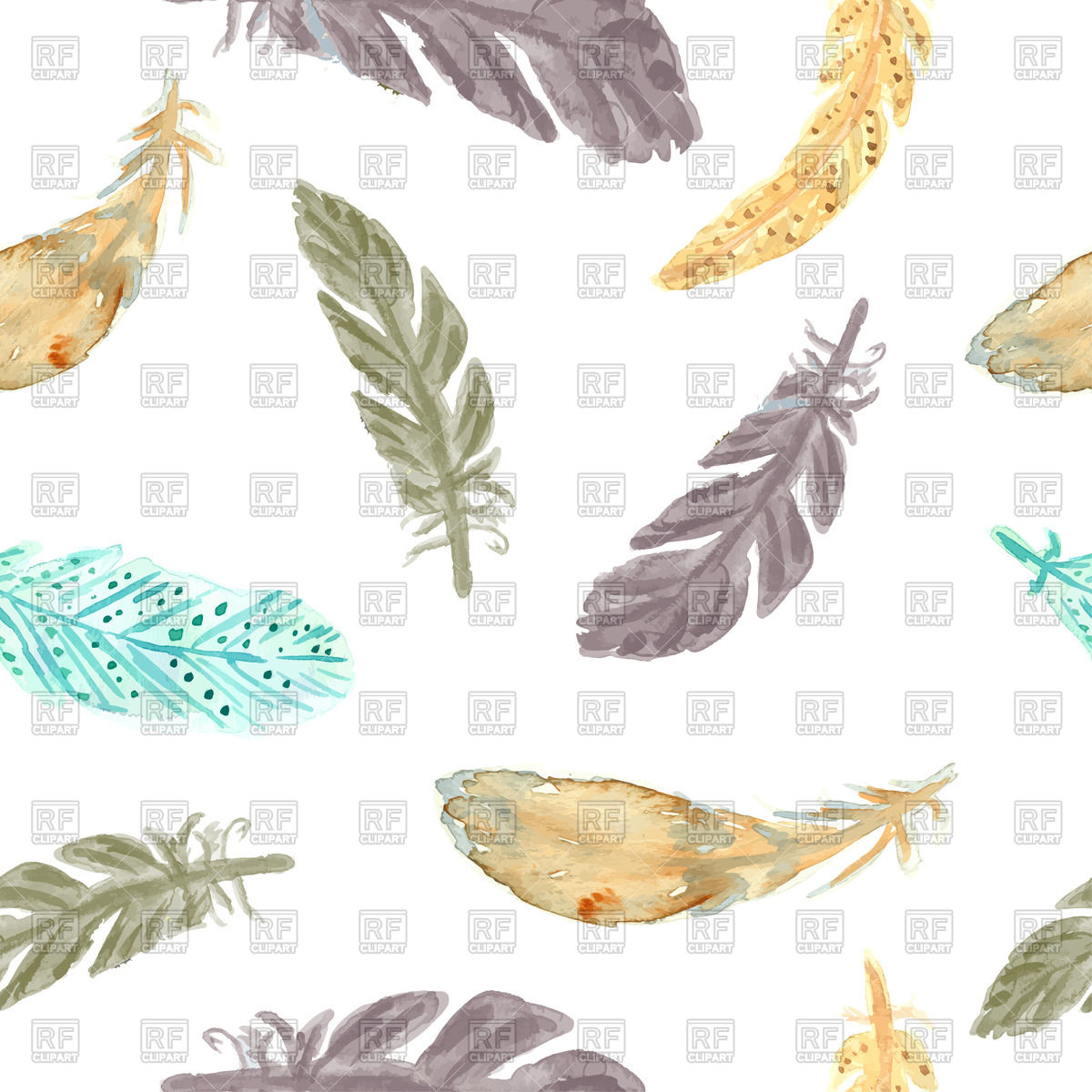 1200x1200 Watercolor Seamless Pattern With Feathers Vector Image Vector