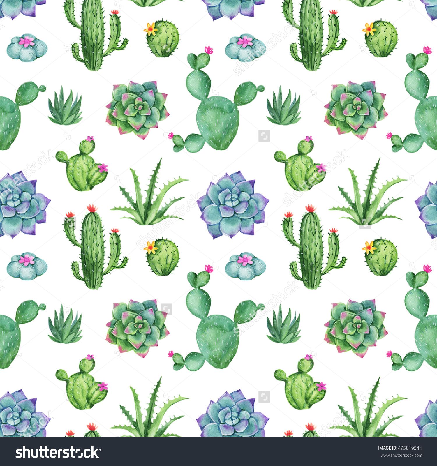 1500x1600 Cactus And Succulent Watercolor Seamless Pattern. Hand Drawn