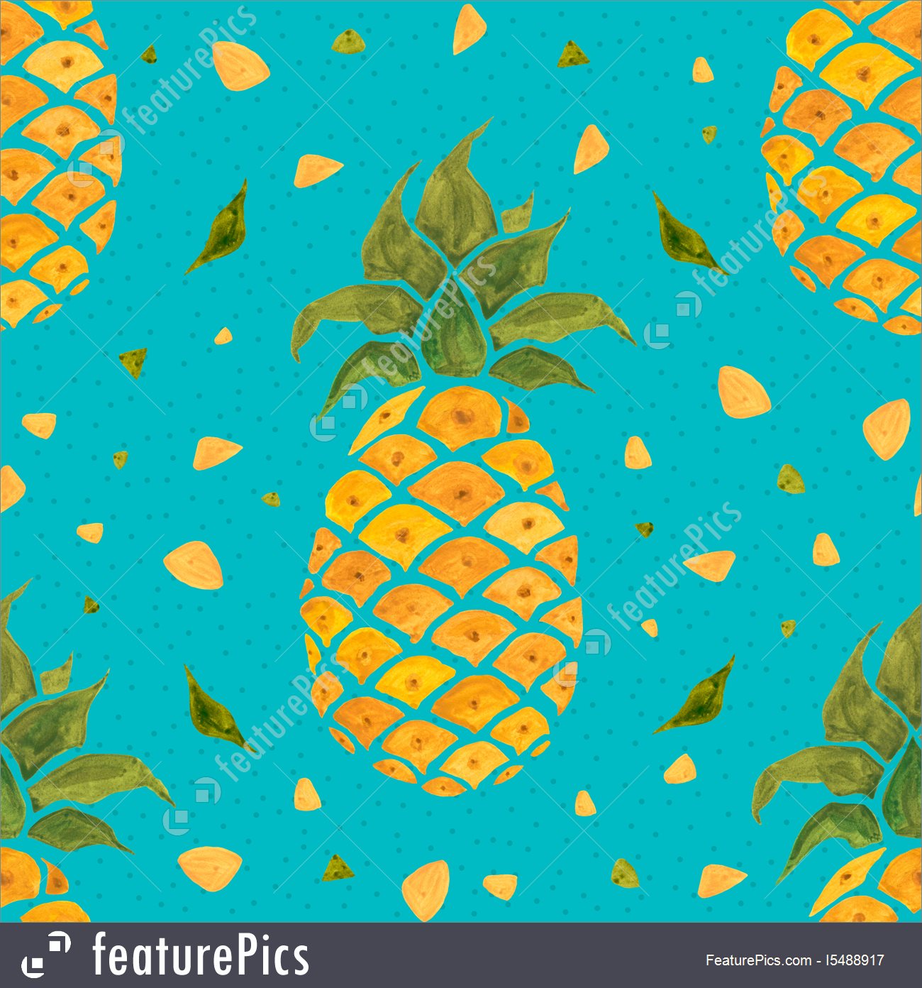 1300x1392 Pineapple Background. Watercolor Seamless Pattern. Stock