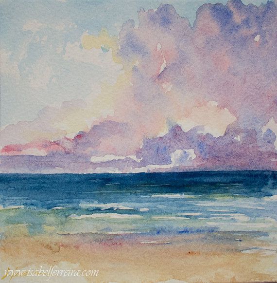 570x581 Original Watercolor Painting, Horizon, Beach Painting, Seascape
