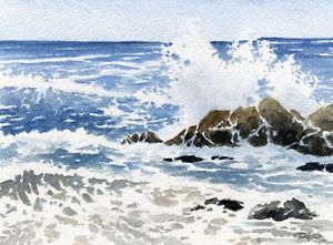 300x221 Pacific Seascape Ocean Waves Watercolor 8 X 10 Art Print Signed By