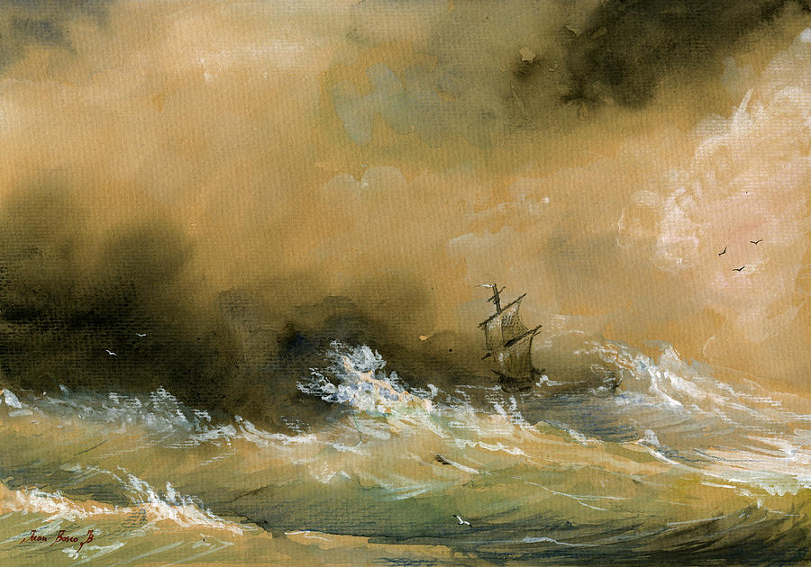 900x630 Sail Ship Watercolor Painting By Juan Bosco
