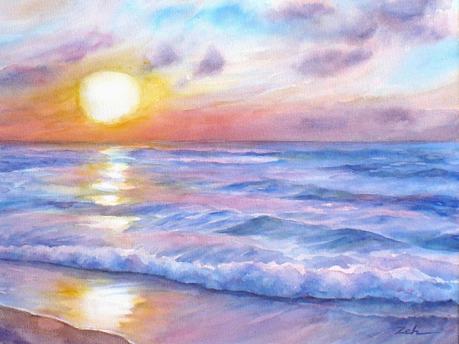 900x675 Sunset Beach Hawaii Seascape Painting By Janet Zeh