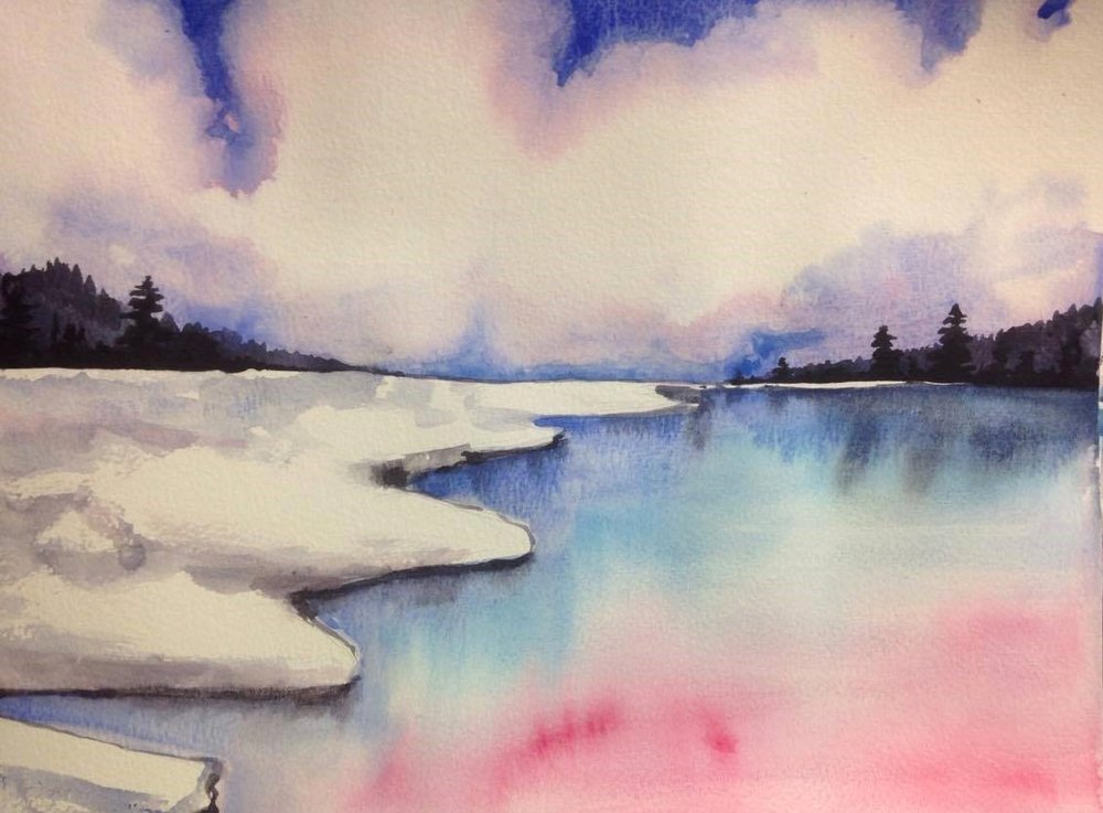 1000x737 Watercolor Seascape Calm Winter Maria Rizzo Art