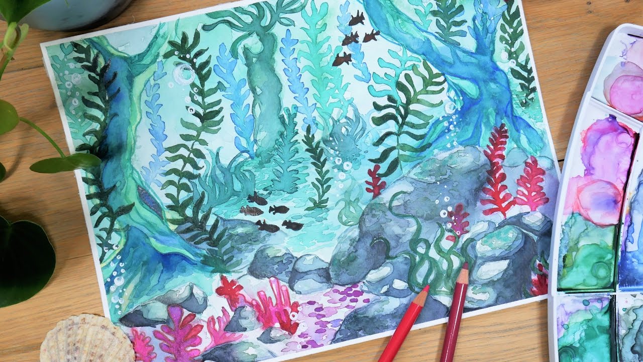 1280x720 Kelp Forest Watercolor Painting