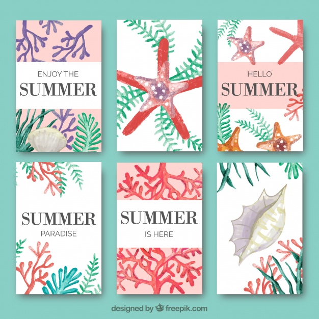 626x626 Collection Of Summer Card With Seaweed And Watercolor Marine