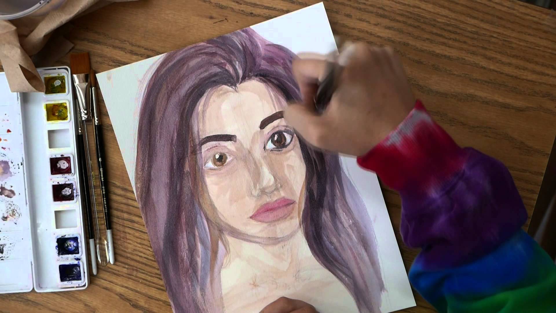 1920x1080 Watercolor Face Self Portrait